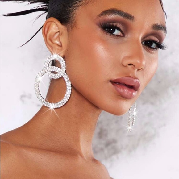 Sparkling Silver Crystal Hoop Earrings - Picture 2 of 3